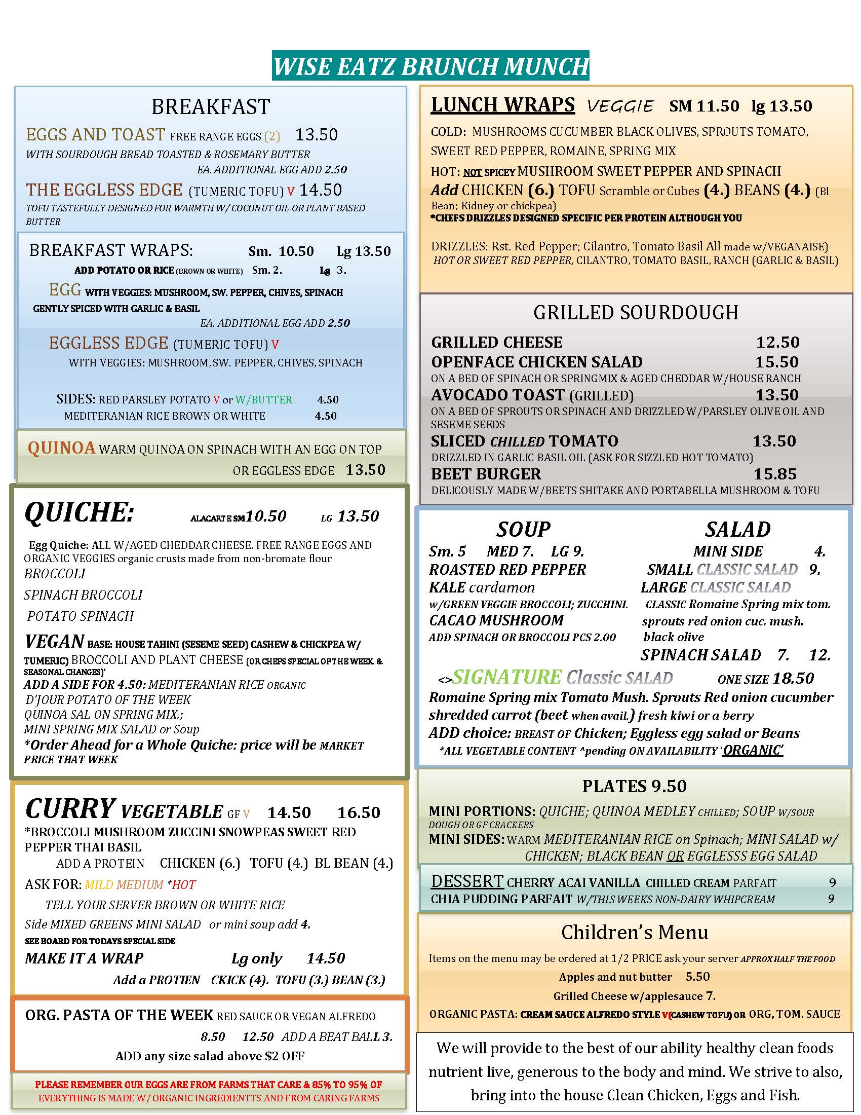 Wise Eatz revised menu PDF page 2 preview