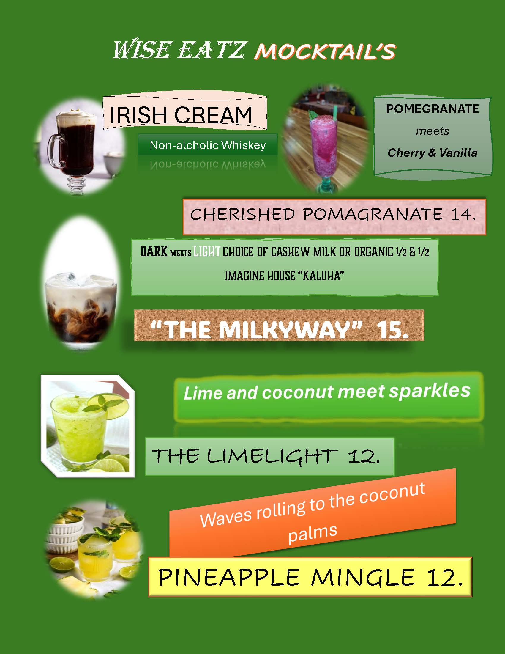 Wise Eatz mocktails menu